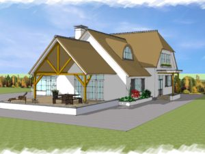 vrijstaande villa met rieten kap